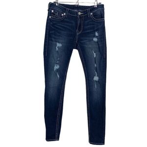 True Religion Women’s Skinny Jeans in  Indigo with Distressed Details